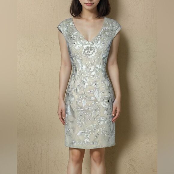 Sue Wong Nocturne Beaded Embroidered Cocktail Dress Sz. 4 - Picture 1 of 13